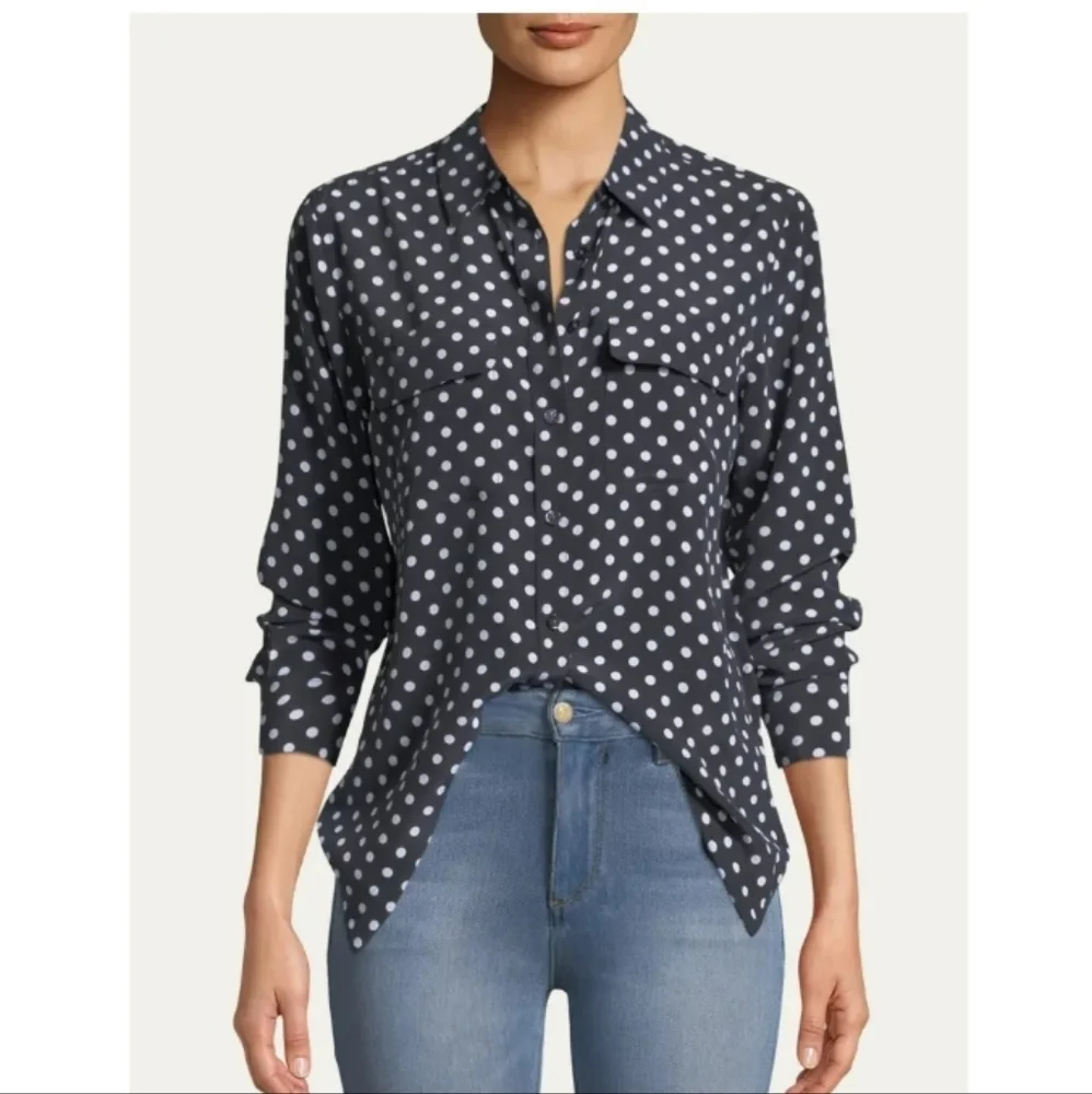 EQUIPMENT 100% Silk Eclipse-Bright White Dot-Print Top Size-XL